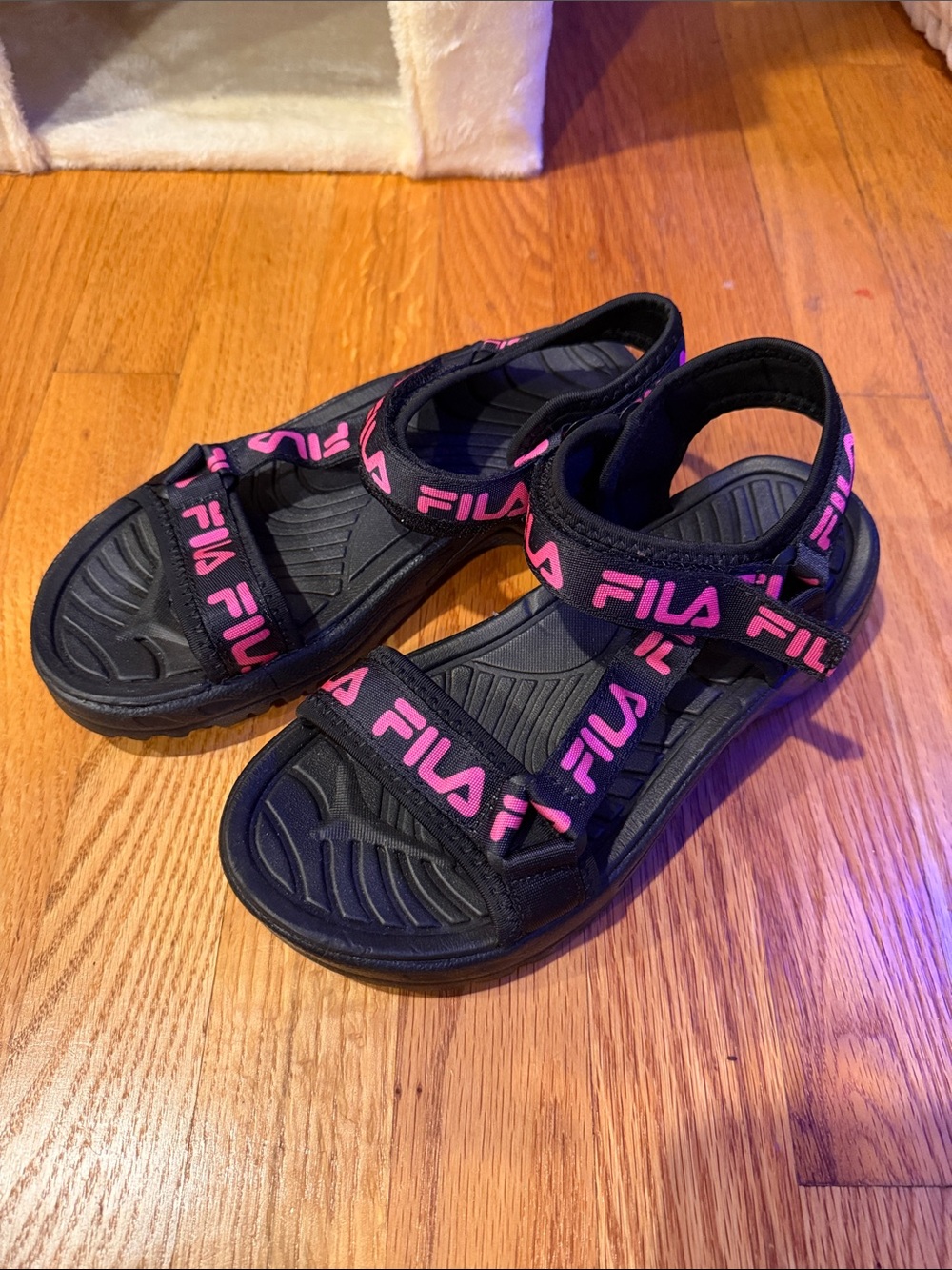 Fila women’s Black Sandals with Pink Logo Straps